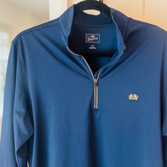 Tourney Golf 1/4 Zip Pullover ⛳️ Navy Blue M Gold Crest | Performance Stretch - Picture 6 of 10